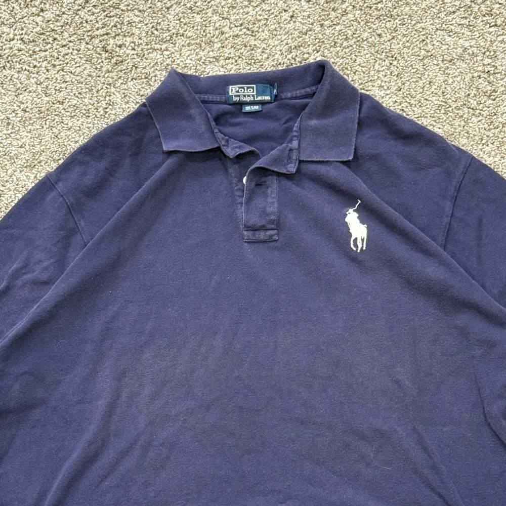 VTG 90s Polo Ralph Lauren Mens‎ XL Navy Blue Big Pony Short Sleeve Cotton Shirt